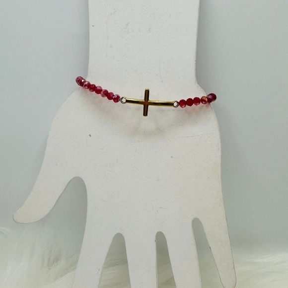 Tiny Beads Boho Stainless Steel Cross Charm Bracelet Set - Picture 4 of 5